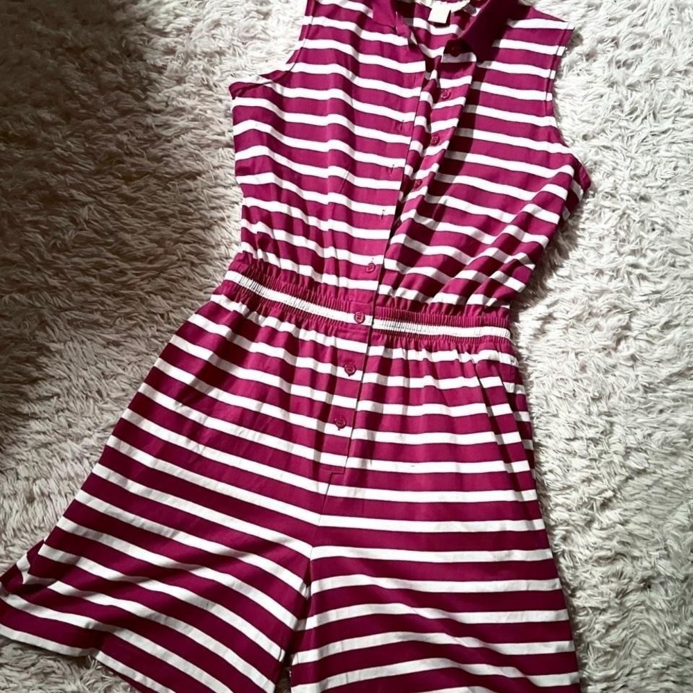 Retro Striped Kidcore Collared Polo Tank Romper Womens L Vintage Inspired Color